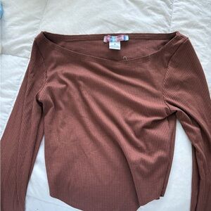 Urban Outfitters Chocolate Ribbed Long Sleeve Top